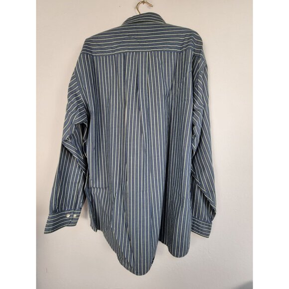 Brooks Brothers Mens Blue White Striped Button-Down Sport Shirt Large All Cotton - Picture 2 of 8